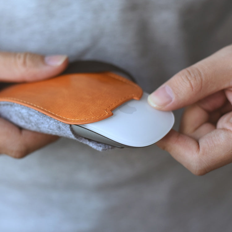 Borsa portaoggetti per mouse in feltro di pelliccia in pelle PU elastica in stile europeo per Apple Magic Mouse 2, European Style Borsa portaoggetti per mouse in feltro di pelliccia in pelle PU elastica in stile europeo per Apple Magic Mouse 2, European Style